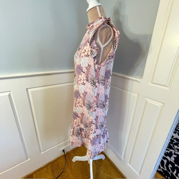 THML Ruffled Flutter Sleeve Tiered Tropical Floral Pink Mini Dress S/M - Picture 4 of 10